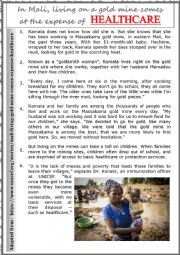 English Worksheet: Child Labour. In Mali, living on a gold mine. READING - TEST + KEY