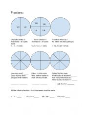 English Worksheet: Fractions, Time and Money 