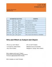 English Worksheet: possibility with can