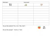 English Worksheet: Likes and dislikes Food Interview Chart