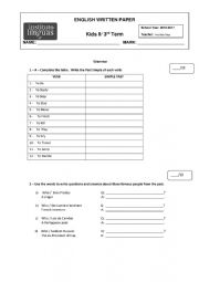 English Worksheet: Test 6th grade