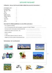 English Worksheet: Let�s Save The Planet 