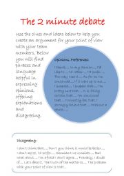 English Worksheet: 2 minutes debates 