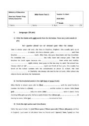 English Worksheet: Mid-Term Test 1 (7th form)