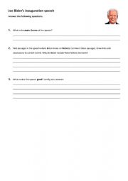 English Worksheet: Joe Biden�s Inauguration Speech, Amanda Gorman�s Poem 