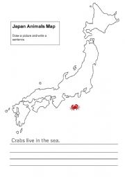English Worksheet: Japan Animal Map Editable