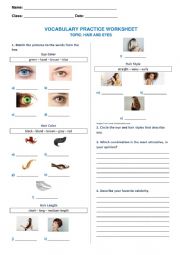 English Worksheet: Hair and Eyes 