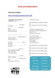 English Worksheet: Music with Present Peerfect