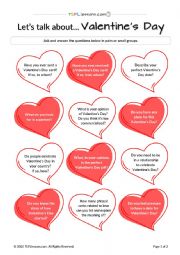 English Worksheet: Valentines Speaking Task