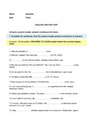 English Worksheet: future test