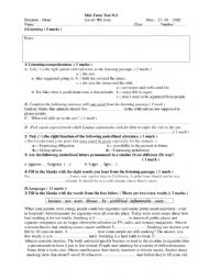 English Worksheet: 9th form Mid_term test N:2