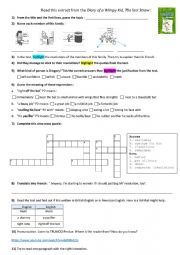 English Worksheet: Written comprehension Extract Diary of a Wimpy Kid