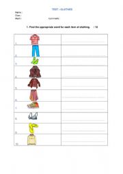 English Worksheet: Clothes Vocabulary Test