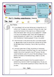English Worksheet: end of term test 1 for 8th form
