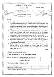 English Worksheet: end of term test 1 for 9th form Tunisian students