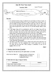 end of term test 1 for 9th form Tunisian students