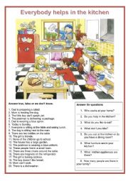English Worksheet: Picture description - Everybody helps in the kitchen