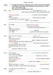 English Worksheet: Tense revision - Present Simple, Present Continuous, Past Simple, Past Continuous, Present Perfect