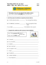 Citizen�s Advice Bureau - Giving advice Worksheet 1