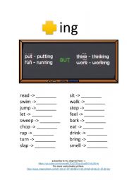 Verbs + ing worksheet