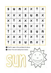 Basic SUN Wordsearch  pre-school toddler esl child beginner