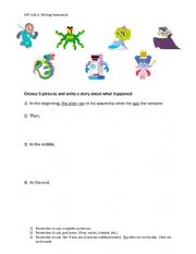 English Worksheet: writing homework to make a story