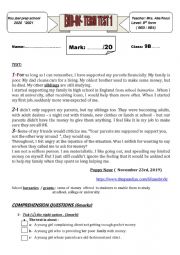 English Worksheet:  9TH FORM END OF FIRST TERM TEST 