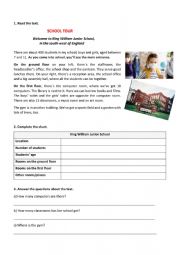 English Worksheet: School Tour - reading comprehension