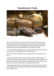 English Worksheet: Tutankhamun�s Tomb
