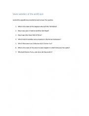 English Worksheet: Seven Wonders of the Worold Quiz