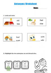 English Worksheet: Antonyms