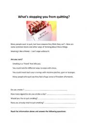English worksheet: What�s stopping you from quitting?