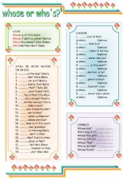 English Worksheet: WHOSE OR WHO�S