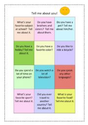 English Worksheet: Tell me about you!
