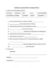 English Worksheet: Science - Animals by Groups Practice test 