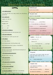 English Worksheet: GRAMMAR IN CHARTS -most important rules