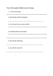 English Worksheet: Put in Capital Letters and Full stops