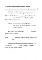 English Worksheet: Indefinite pronouns