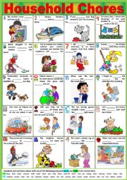 English Worksheet: HOUSEHOLD CHORES. - Vocabulary matching. + KEY
