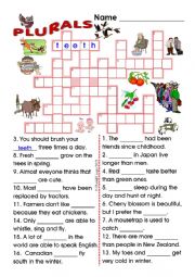 Plurals Crossword and sentences completion puzzle with answer key