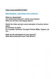 English Worksheet: Countries stereotypes 