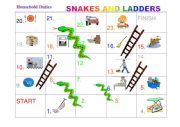 English Worksheet: Household Duties snakes and ladders