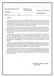 English Worksheet: End of term test 1 ,4th form