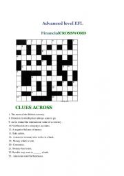 English Worksheet: CROSS WORDS FINANCIAL ENGLISH