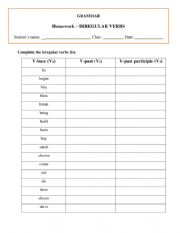English Worksheet: IRREGULAR VERBS 