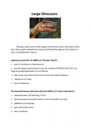 English worksheet: Large dinosaurs