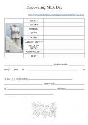 English Worksheet: Martin Luther King Day