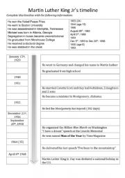 English worksheet: Martin Luther King�s timeline