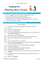 English Worksheet: Language for meeting new People