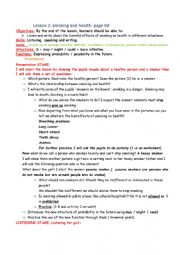 English Worksheet: lesson plan smoking and health